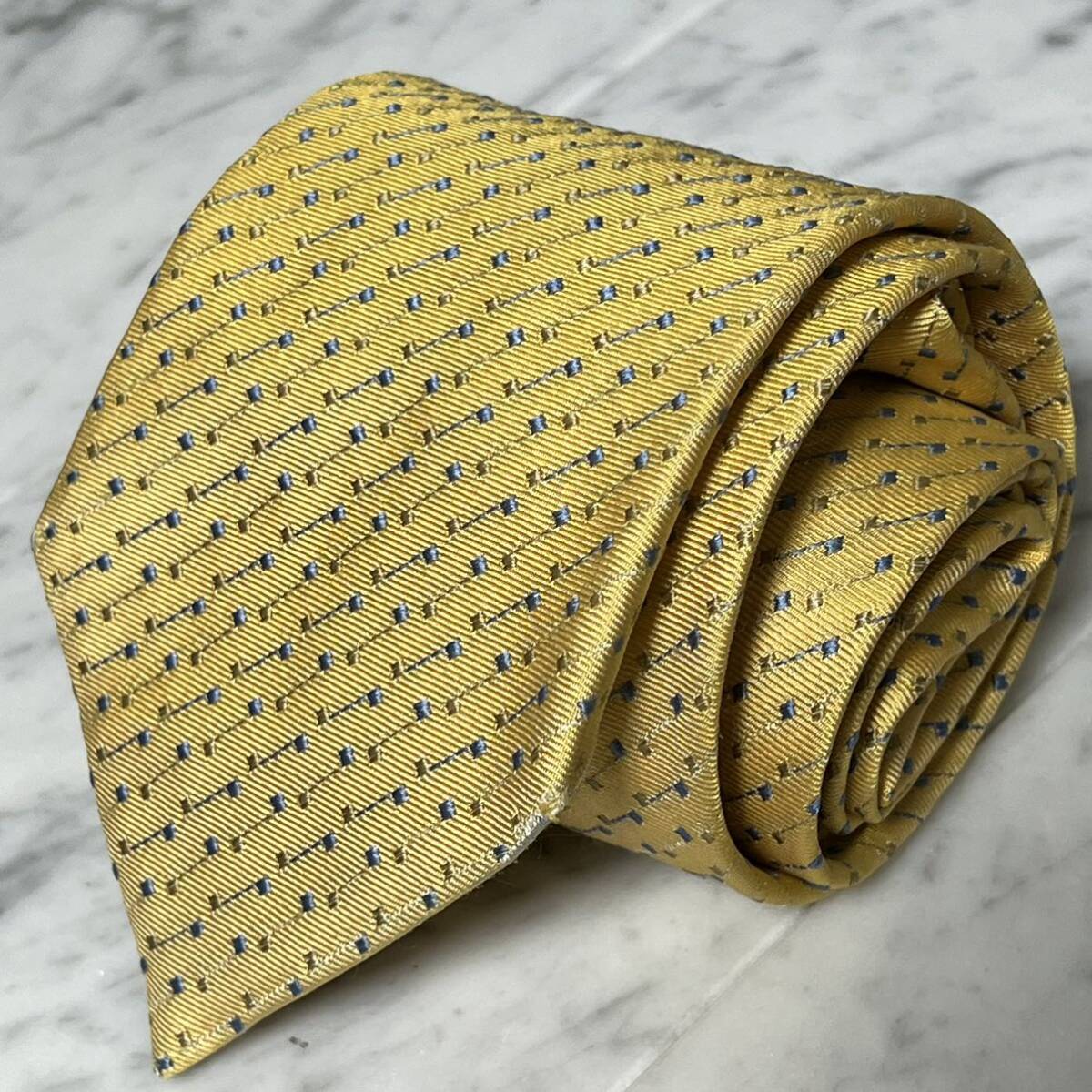 【美品】 999円~ dunhill ネクタイ イエロー系 ストライプ 小紋 (YW1)拍卖