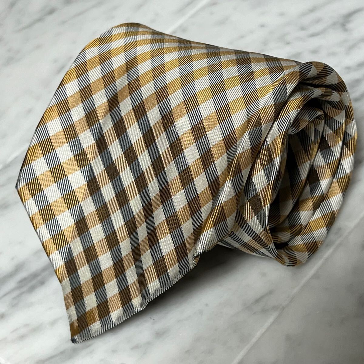 770円~ Yves Saint Laurent ネクタイ チェック柄 ブラウン グレー系 総柄 (GB2)拍卖