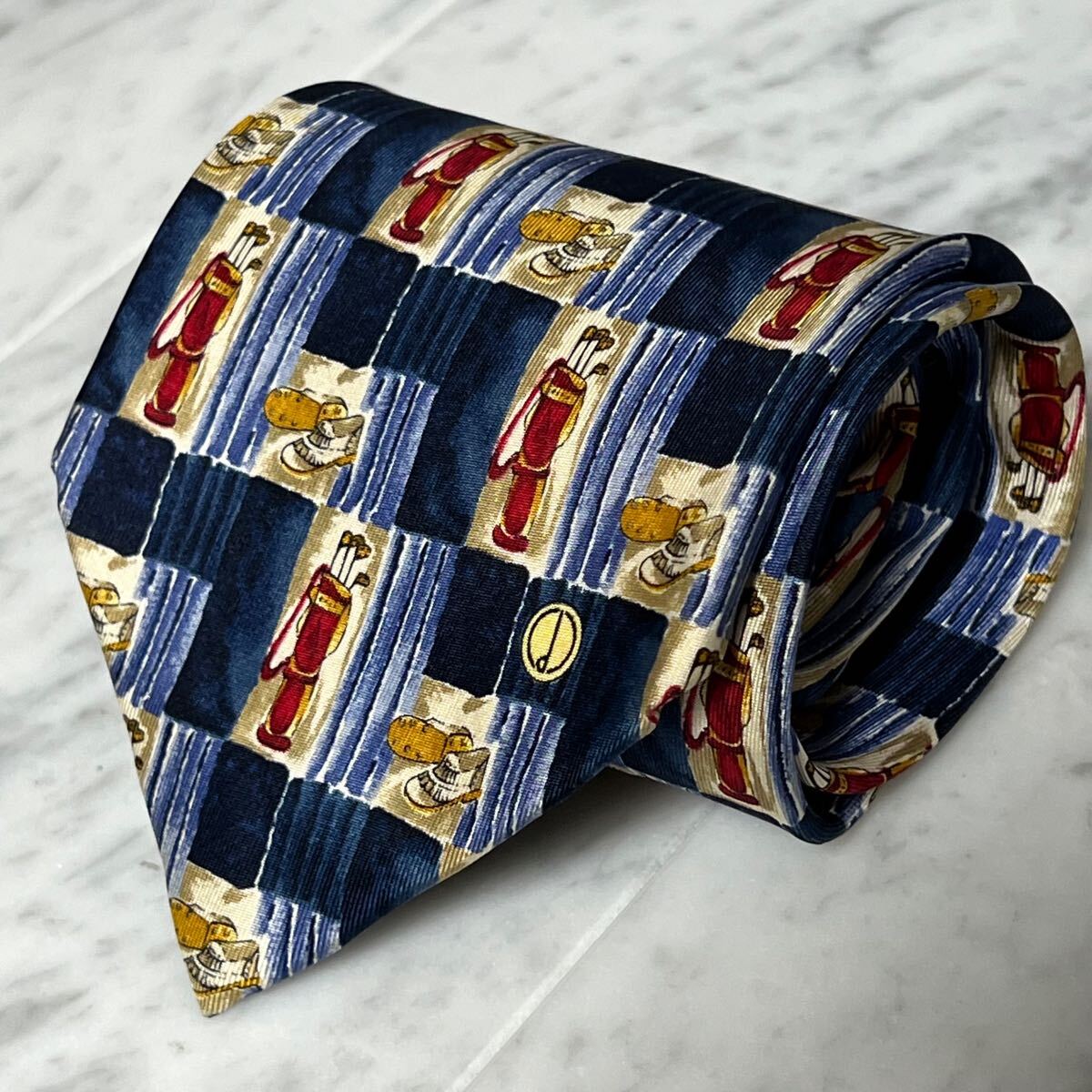 【未使用に近い】 999円~ dunhill ネクタイ ブルー系 ゴルフ シューズ クラブ 総柄 (B7)拍卖