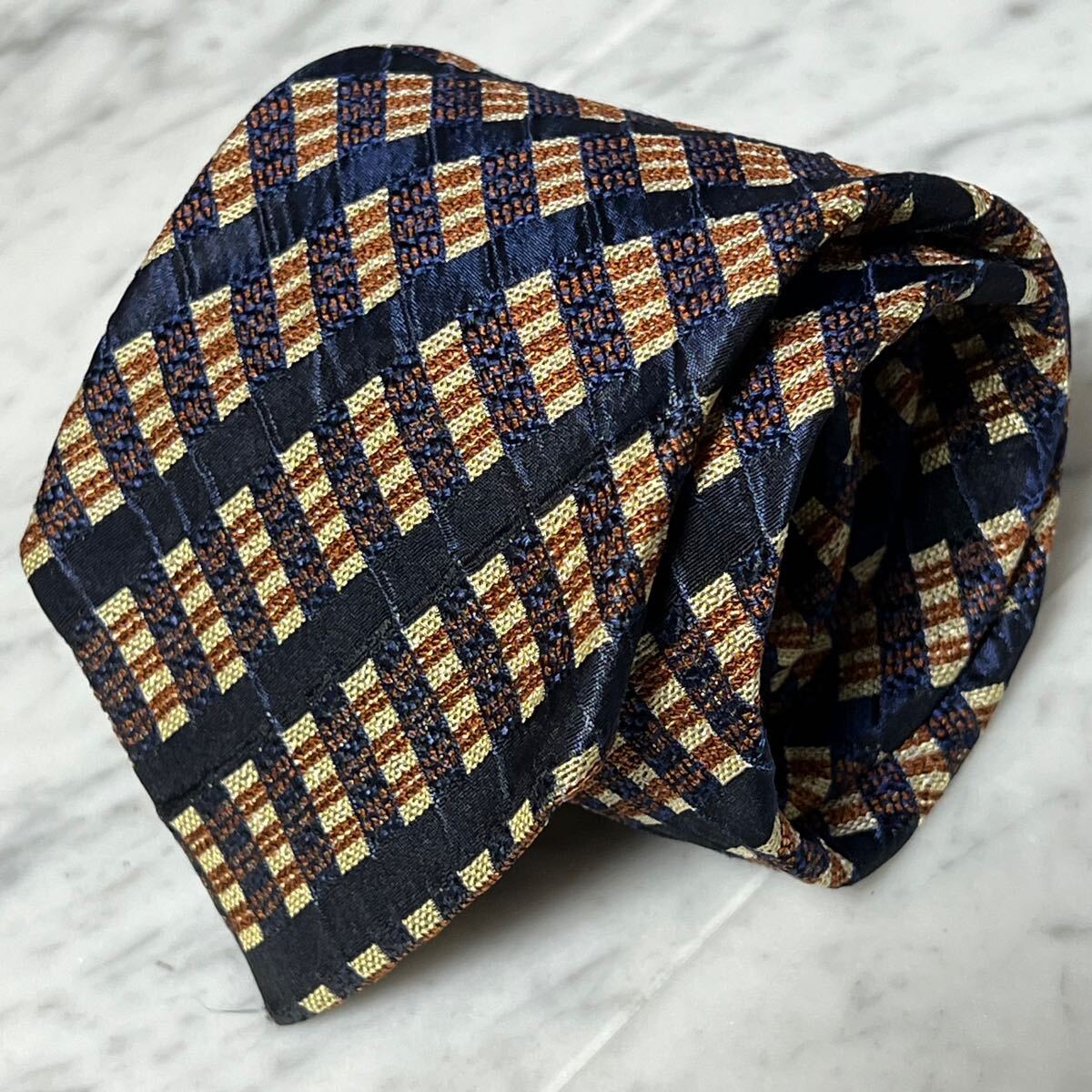 999円~ Ermenegildo Zegna ネクタイ ネイビー ブラウン系 総柄 (B9)拍卖