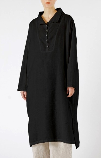 ミズイロインド リネンハイネックワンピース オーバーサイズ 黒 拍卖