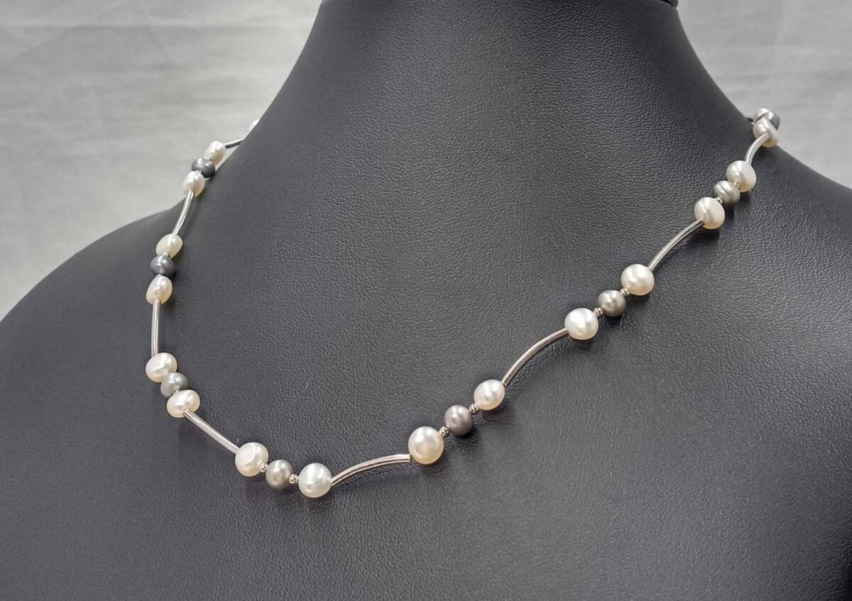 シルバー 925 淡水真珠 ネックレス 44cm拍卖