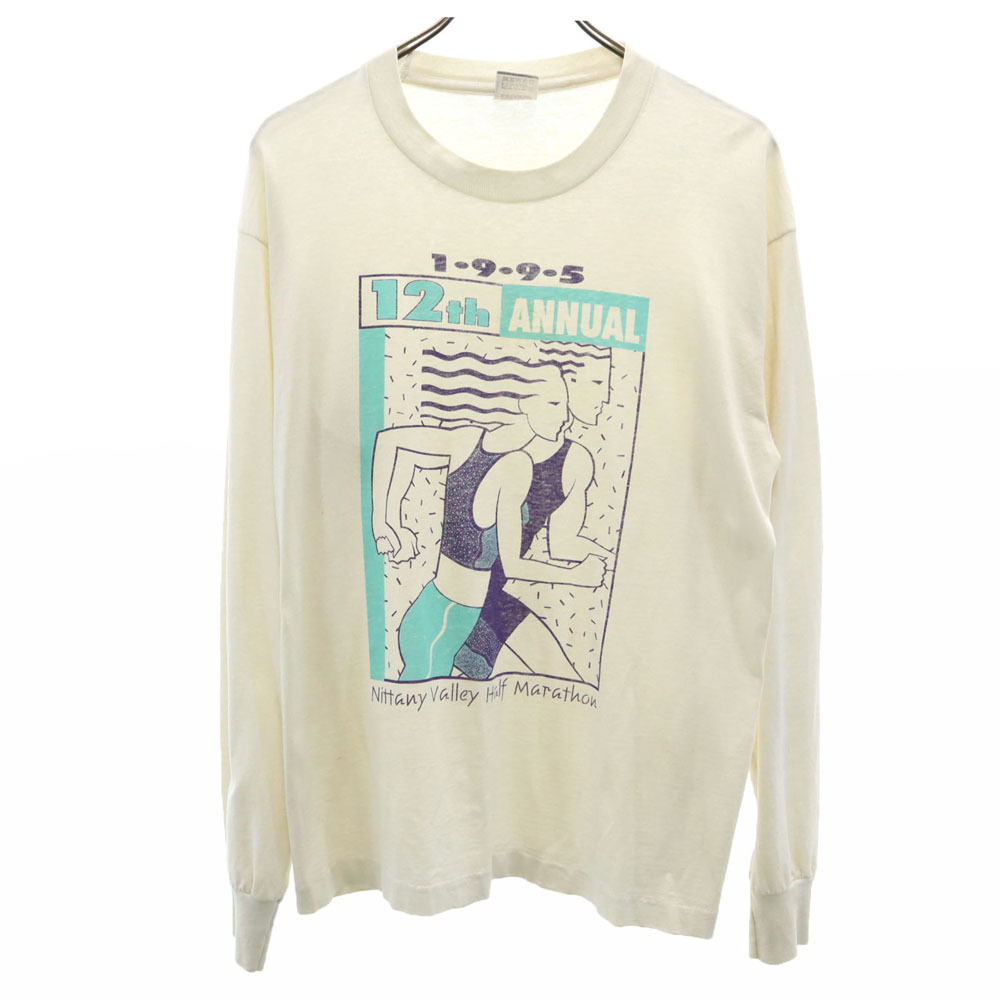 フルーツオブザルーム 90s USA製 オールド マラソン 長袖 シングルステッチ Tシャツ L FRUIT OF THE LOOM BEST ロンT ORANGE BOWL メンズ拍卖