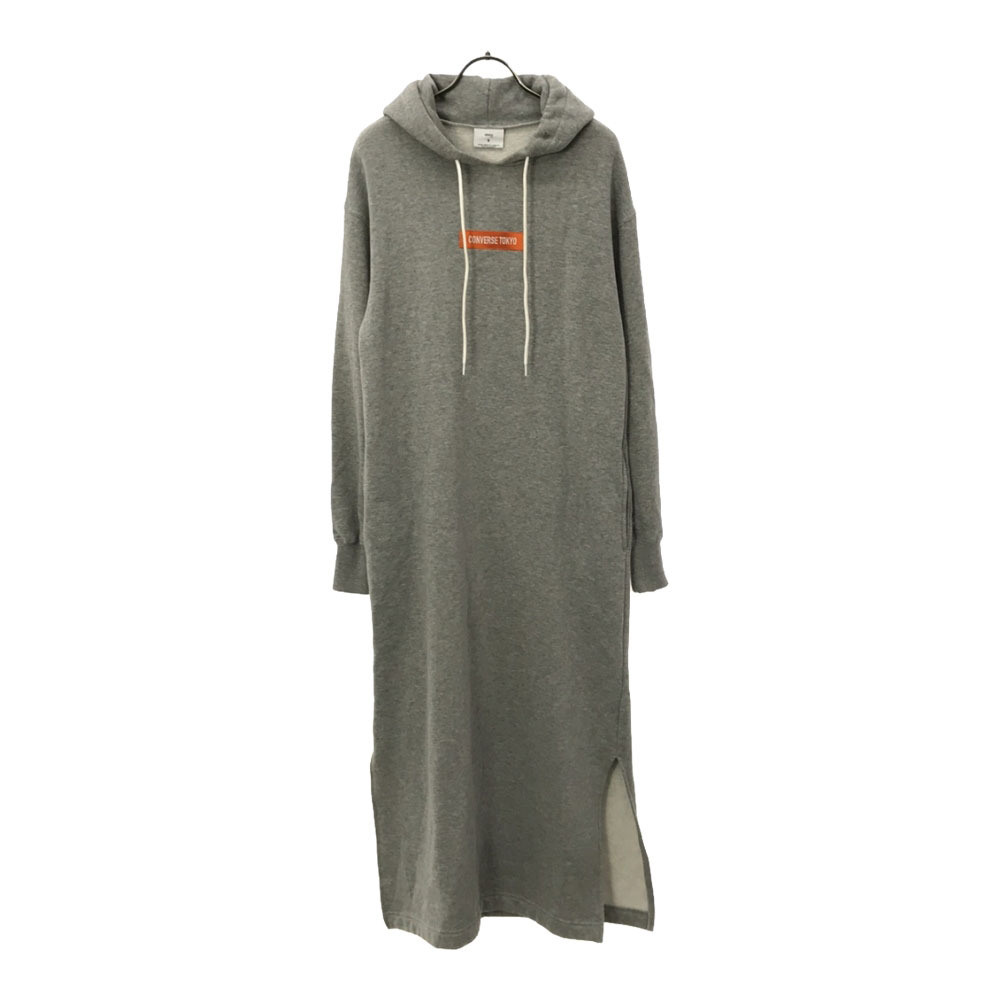 コンバーストウキョウ 日本製 ロゴ刺繍 長袖 スウェット ロングワンピース ライトグレー CONVERSE TOKYO 裏起毛 レディース拍卖