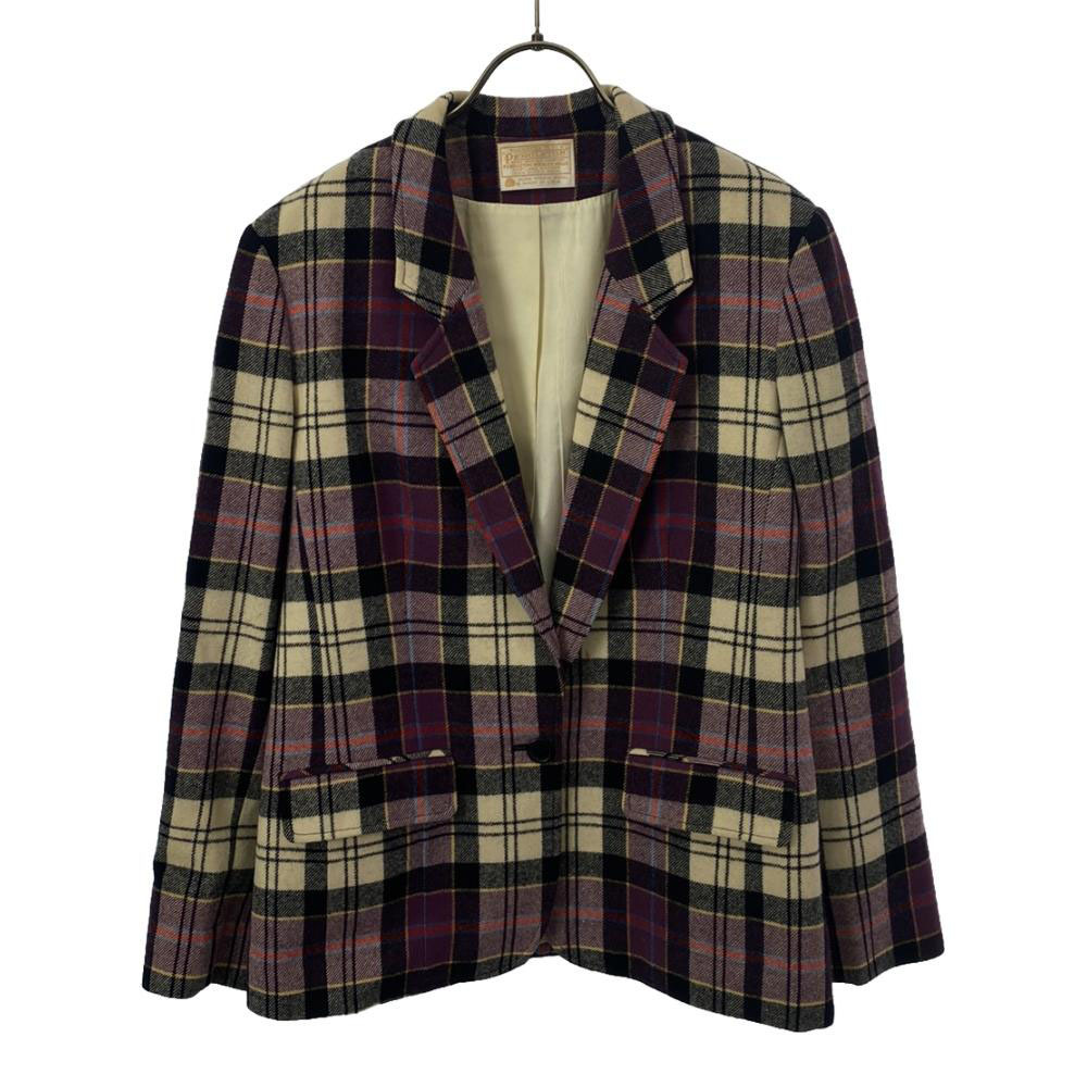 ペンドルトン 70s USA製 ウール100% ヴィンテージ チェック柄 テーラードジャケット 10 PENDLETON レディース拍卖