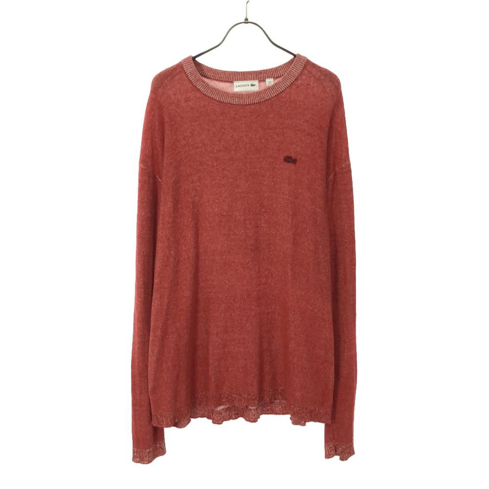 ラコステ 日本製 リネンブレンド ワッペン 長袖 セーター L オレンジ LACOSTE ニット メンズ拍卖