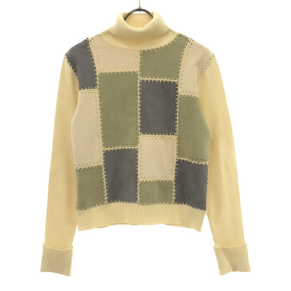 リリーブラウン パッチワーク 長袖 カラーブロック タートルネック ニット FREE ホワイト系 Lily Brown パッチワークニット レディース拍卖