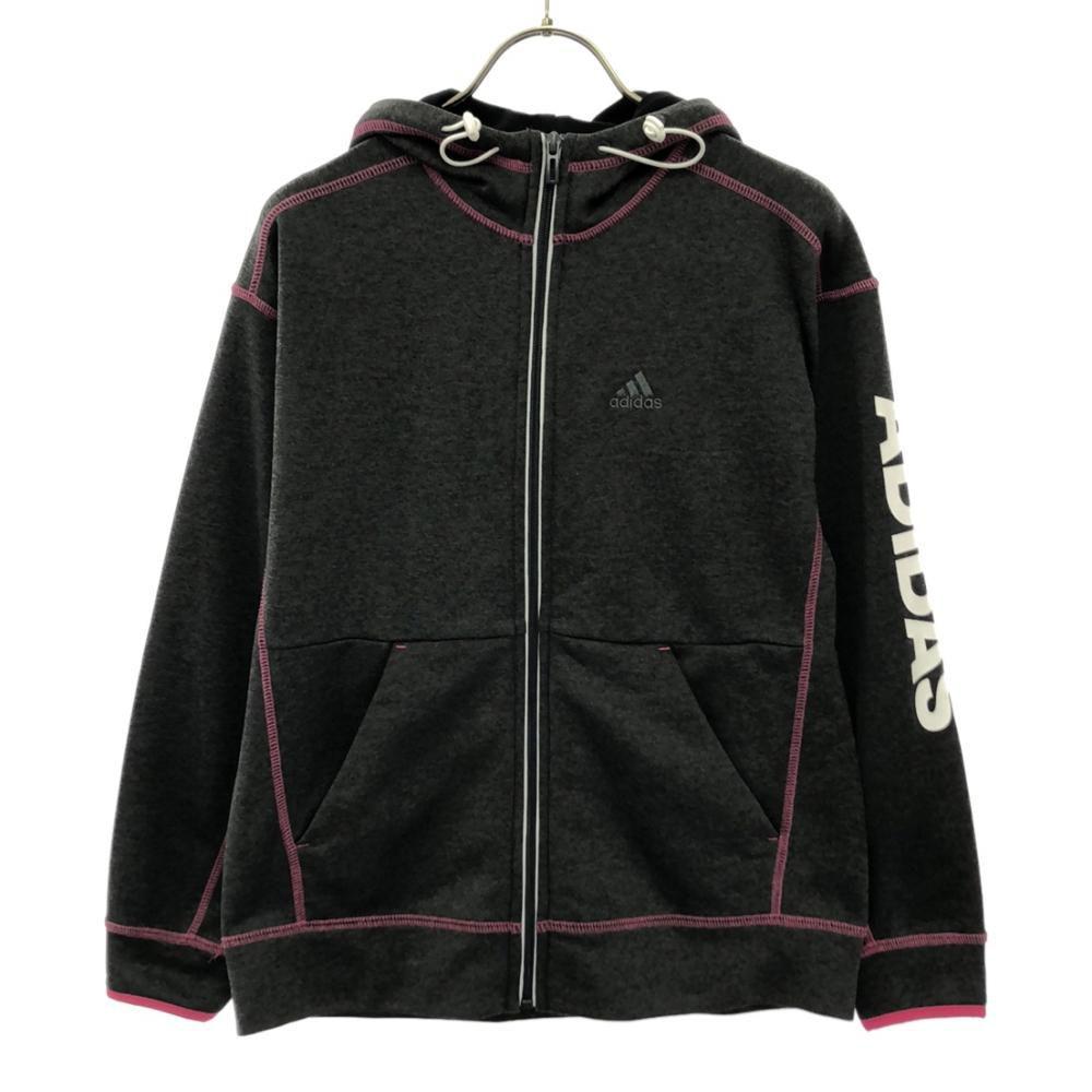 アディダス ロゴ刺繍 長袖 スウェットパーカー S チャコールグレー×ピンク adidas レディース拍卖