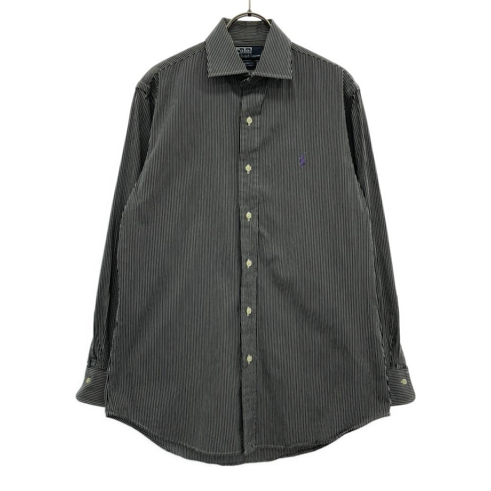 ポロバイラルフローレン ストライプ ロゴ刺繍 長袖 ドレスシャツ 39-82 ブラック×ホワイト Polo by Ralph Lauren メンズ拍卖