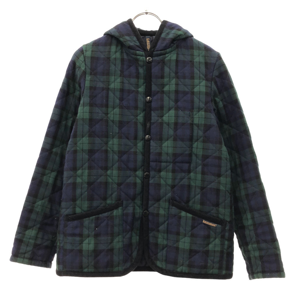 ラベンハム チェック柄 フード付き キルティングジャケット 36 グリーン×ネイビー LAVENHAM メンズ拍卖