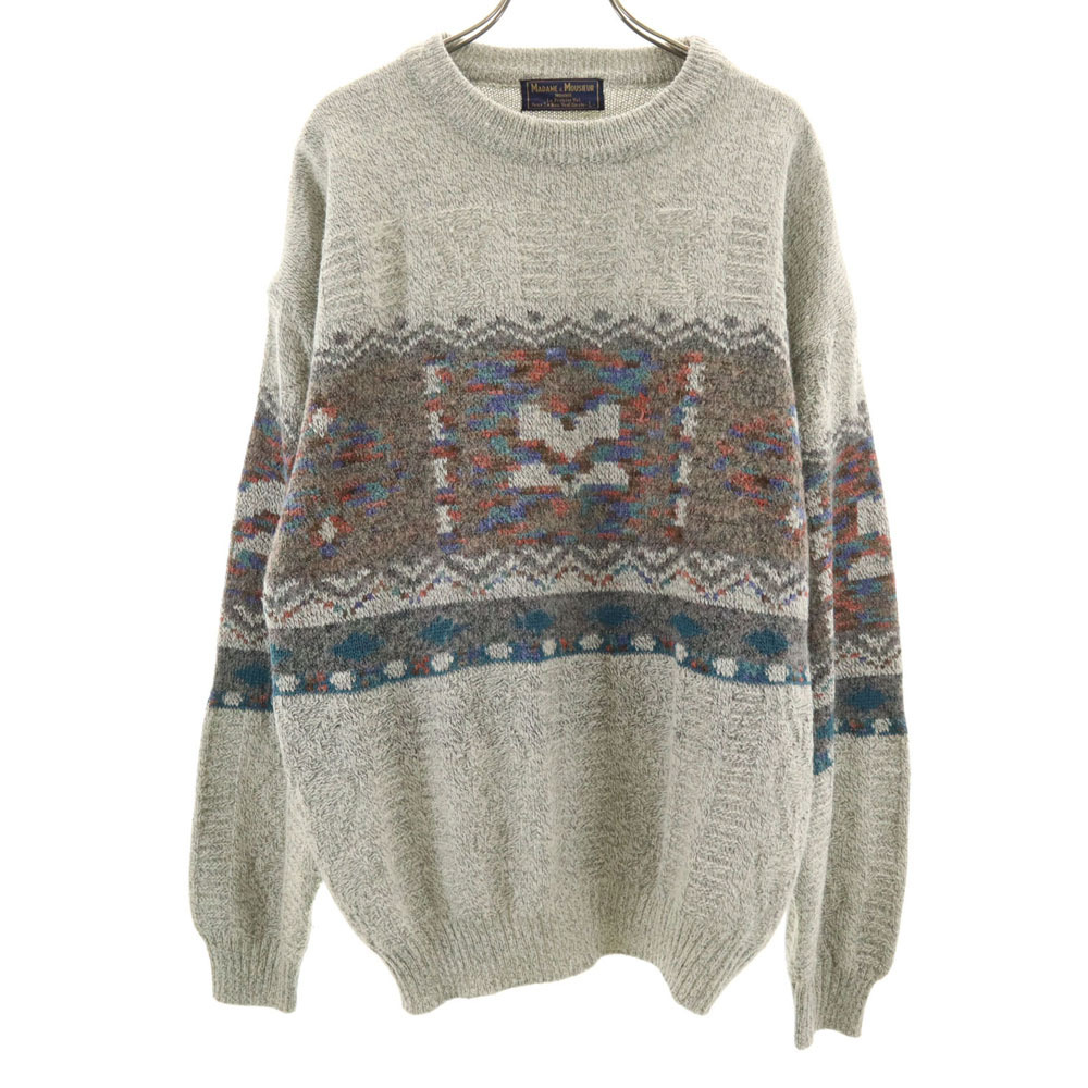 マダムアンドムッシュオム 総柄 長袖 セーター L グレー系 MADAME&MONSIEUR HOMME クルーネック ニット メンズ拍卖