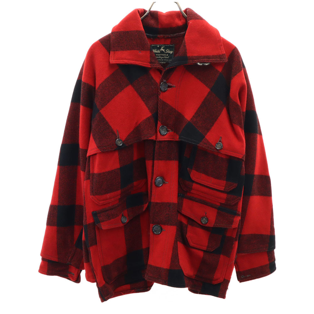ホワイトスタッグ 50s ウール ヴィンテージ ダブルマッキーノ チェック柄 カバーオール レッド系 WHITE STAG メンズ拍卖