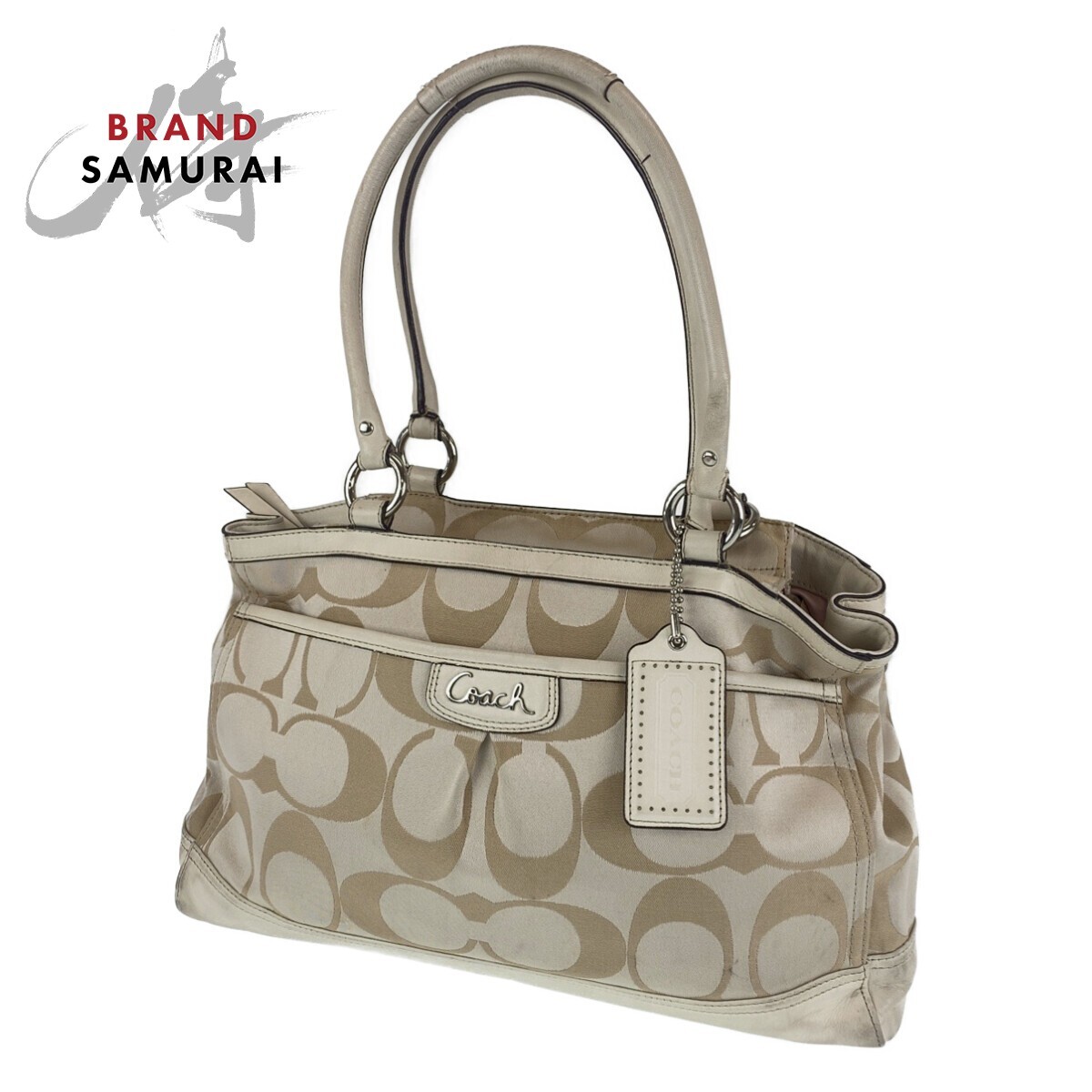 COACH コーチ シグネチャー ベージュ ホワイト キャンバス/レザー トートバッグ ショルダーバッグ レディース 307313拍卖