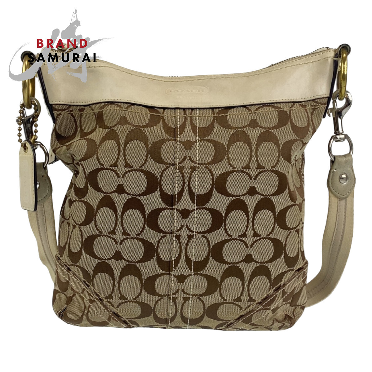 COACH コーチ シグネチャー ベージュ ブラウン ゴールド金具 キャンバス/レザー ショルダーバッグ ポシェット 斜め掛け可能 403263拍卖