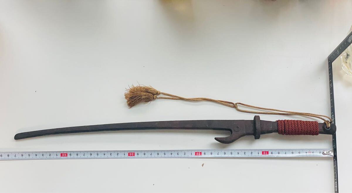 時代 武具 銅製 兜割 鉢割 全長47cm 捕縛道具 刀装具 護身刀 検:刃引刀 鉄刀 十手 古美術品現状品拍卖