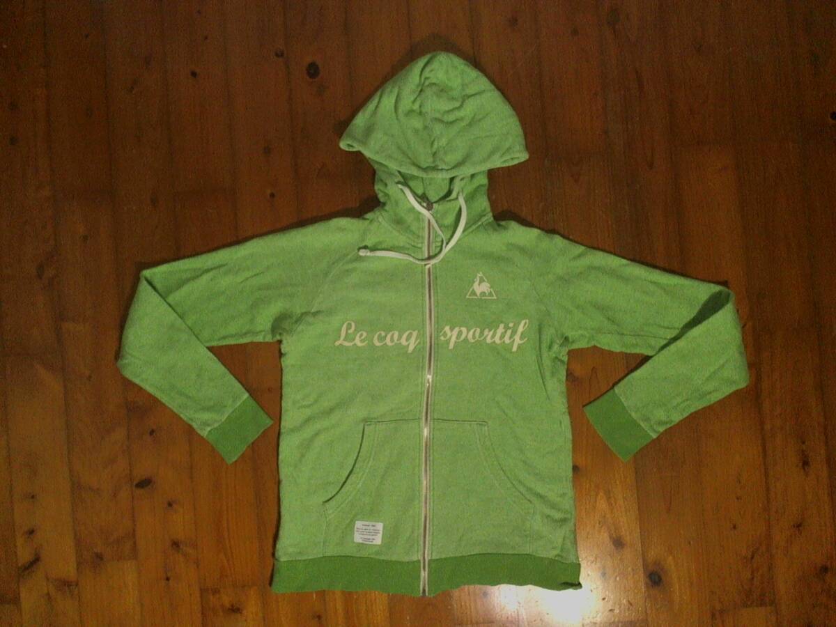 ☆ルコック 【le coq sportif】フロッキープリント スウェット パーカ ジップアップ ジャケット フーデッド S JSAPO 黄緑拍卖
