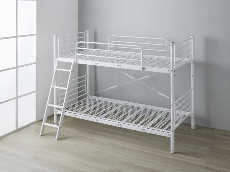 2段ベッド パイプベッド 頑丈&安全設計の2段パイプベッド ホワイト色拍卖