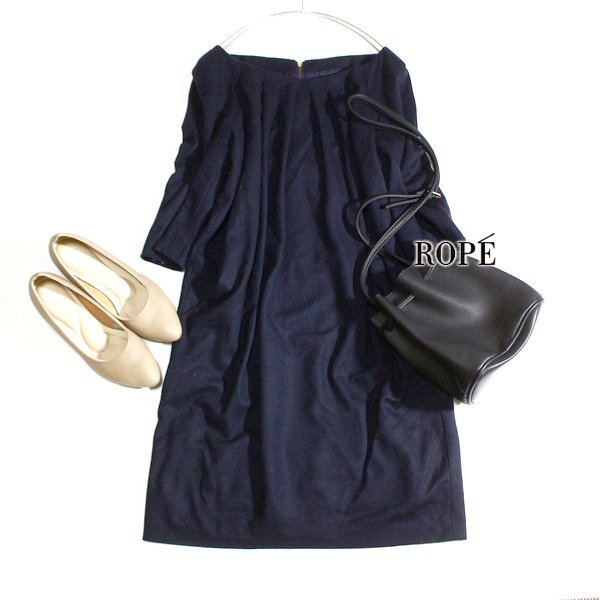 美品 ROPE' classe ロペ ウール100% 綺麗め フラノストレッチ ワンピース 9号 M 秋 冬 24C10拍卖