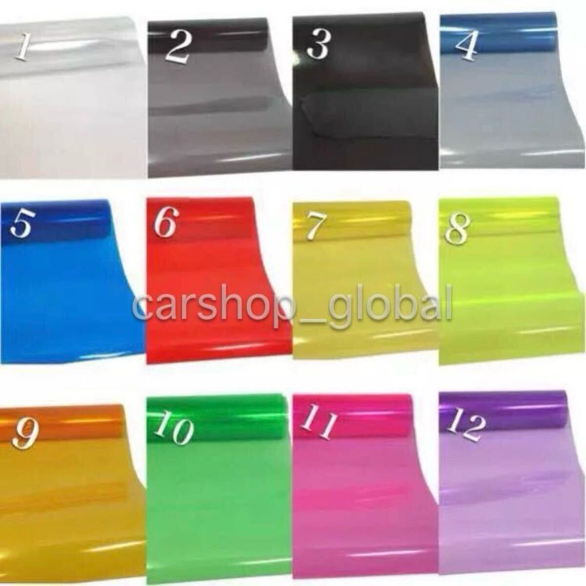 カラーヘッドライトフィルム ラッピング サイズ30×120cm 全12色有 クリア/ブラック/ブルー/レッド/イエロー/オレンジ/グリーン/ピンク等拍卖