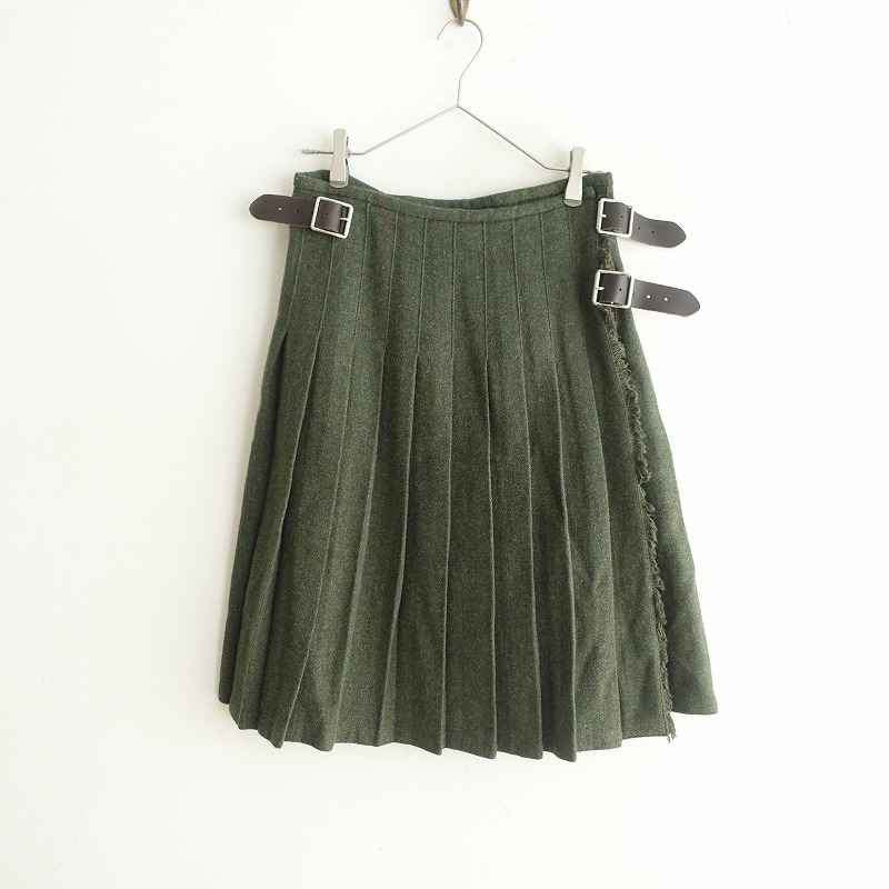 オニールオブダブリン O’NEIL OF DUBLIN *ウール混キルトスカート*S厚手ラップ巻フリンジプリーツグリーン(sk27-2409-60)【60J42】拍卖