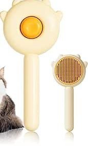 ペット用ブラシ ワンプッシュ式 丸洗い可能 ペットの皮を傷つけない 犬猫通用 (Yellow) DD0403拍卖