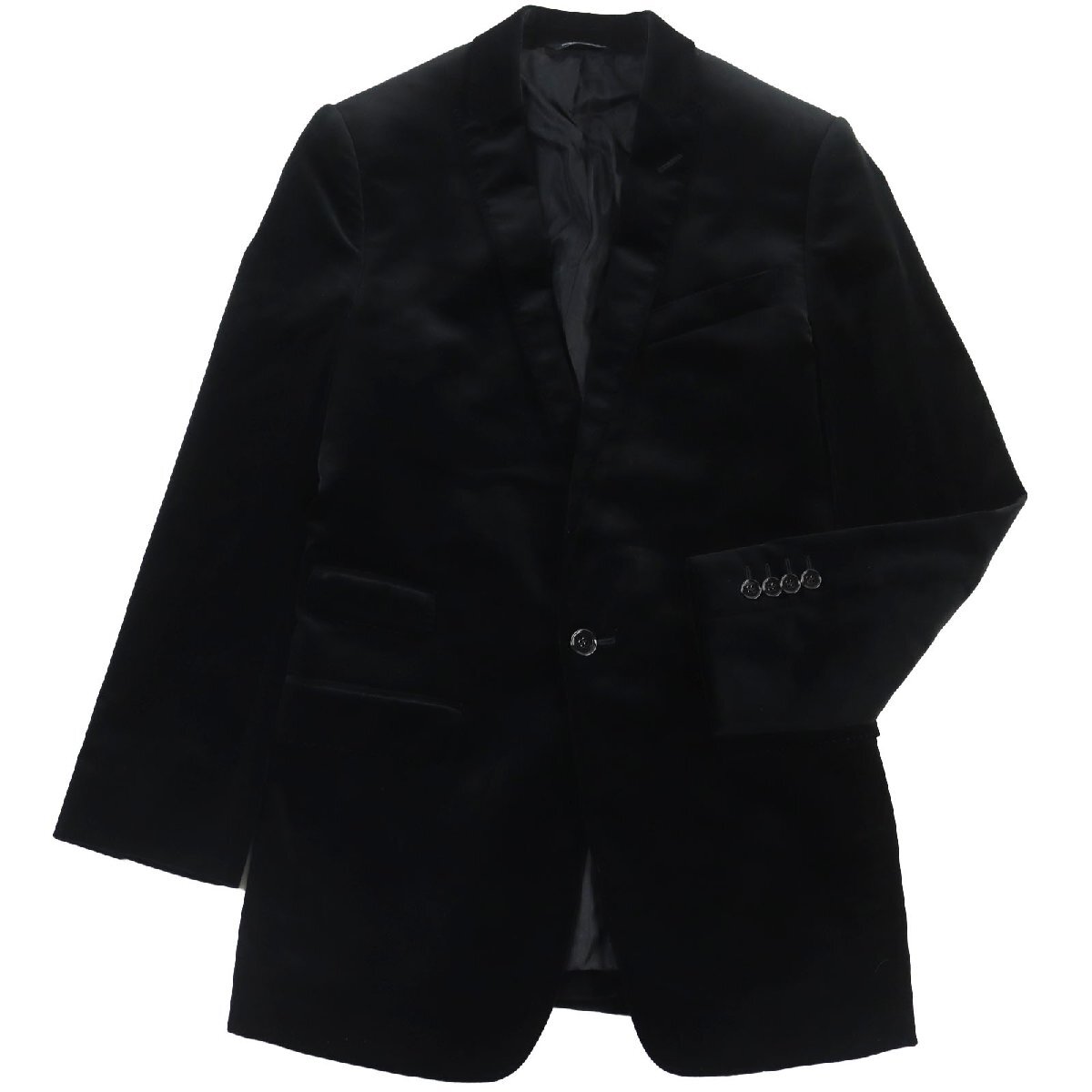 極美品●DOLCE&GABBANA ドルチェ&ガッバーナ MARTINI ベロア 黒タグ シングル テーラードジャケット ブラック 44 伊製 正規品 メンズ拍卖