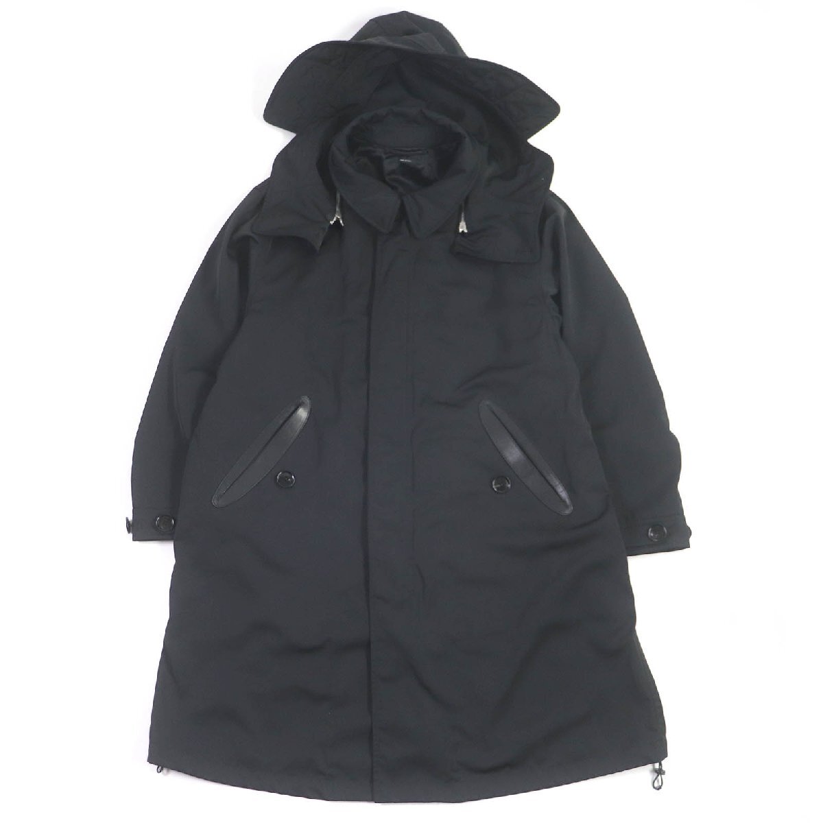 美品□TOM FORD トムフォード TFO637 WZIP レザーパイピング フーデッド ナイロンコート モッズコート ブラック 50 イタリア製 正規品拍卖