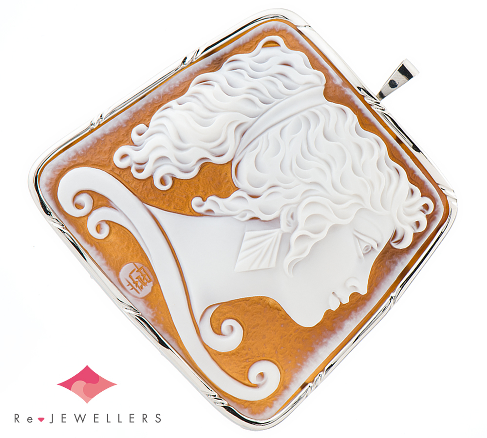 カルロ・パルラーティ カメオ シェル プラチナ900 ブローチ兼ペンダントトップ【中古】拍卖