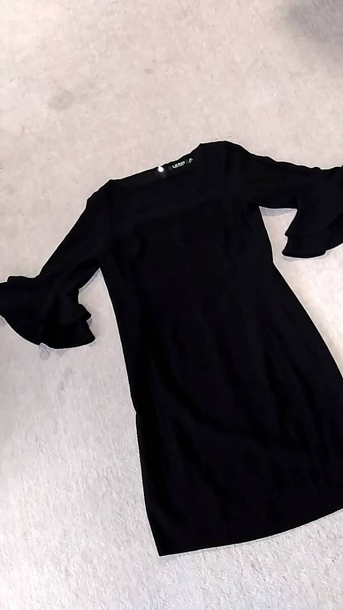七分袖 ワンピース 黒 サイズ6 身幅48 ラルフローレン タイトめ拍卖