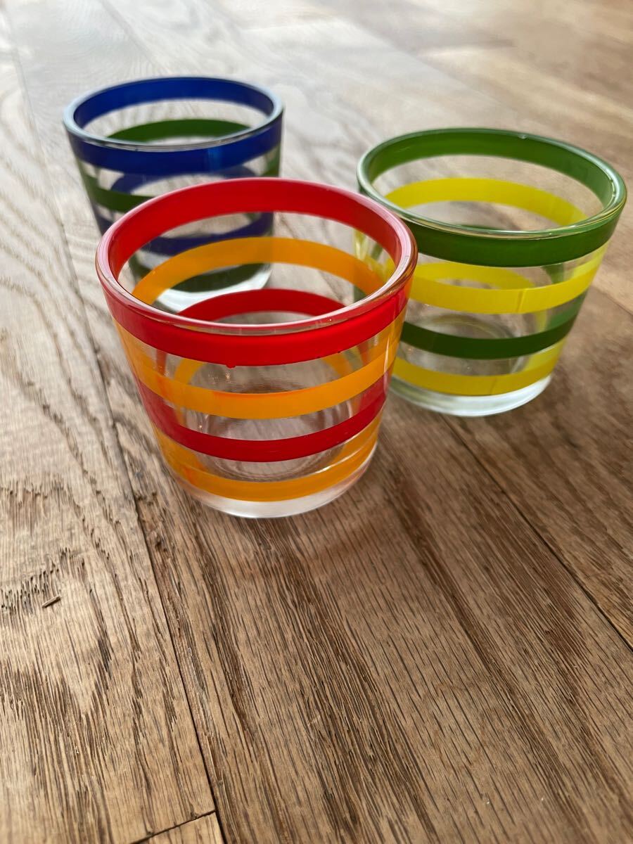 3個セット グラス ガラス ぐい呑み おちょこ お猪口 昭和レトロ トロピカル カラフル レインボー ショットグラス ポップ インテリア 70's拍卖