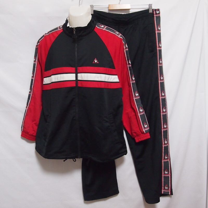 古着 メンズM le coq sportif/ルコックスポルティフ ジャージ上下セット トラックジャケット フルジップ ロングパンツ レッド/ブラック拍卖