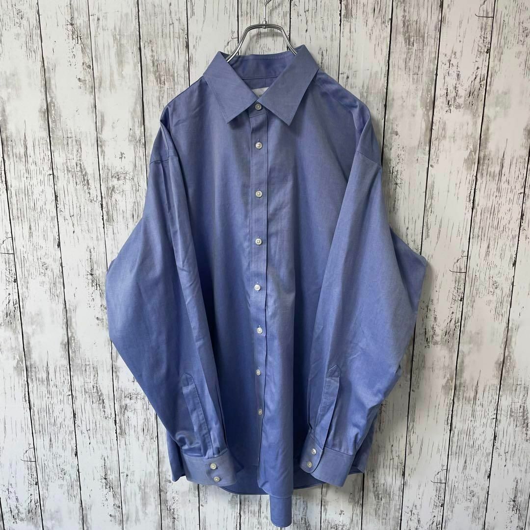 N-519 アメリカ古着 ビックサイズ 長袖 ノンアイロン シャツ ゆるダボ ブルー 2XL メンズ拍卖