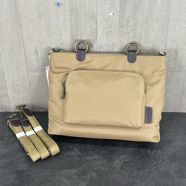 未使用 E-MIO No.5751 3WAY ショルダーバッグ カラー ダークベージュ ナイロン×牛皮革 定価17000 ショルダー トート リュック/59969在★2拍卖