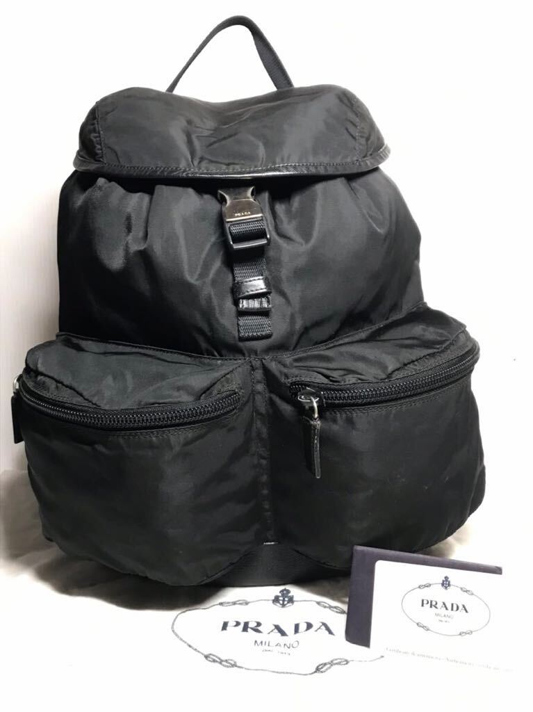 【正規】美品 PRADA プラダ ナイロン xレザー 三角プレート リュック 人気V 164 品番ブラック ユニセックス拍卖