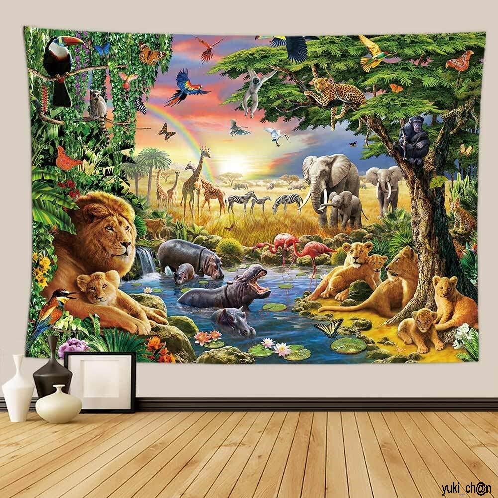 タペストリー 動物と幻想的な風景 95×73cm デジタル印刷タペストリー ポリエステル 部屋の模様替え 部屋の雰囲気が変わるタペストリー拍卖