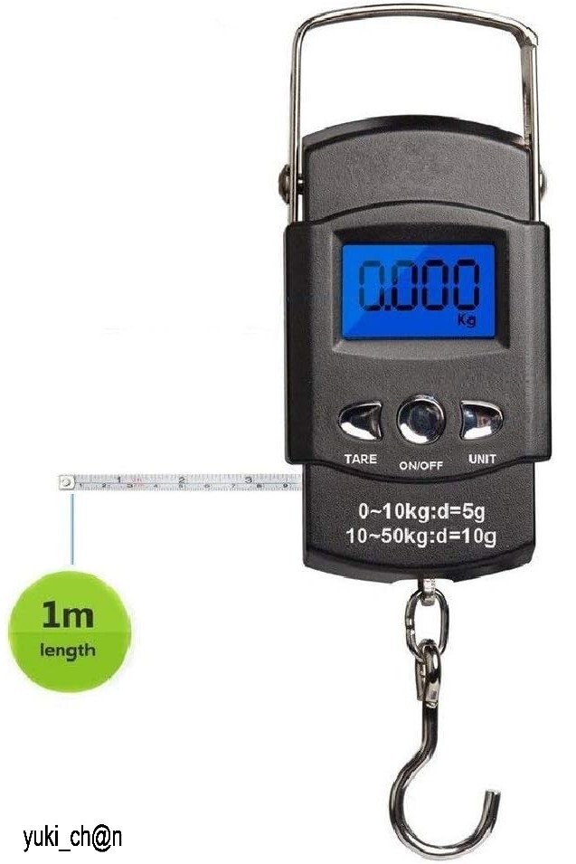 秤 フィッシング デジタルスケール 計測最大重量50kg 1mメジャー付き 電子吊りはかり 風袋引き ブルーバックライト 釣り拍卖