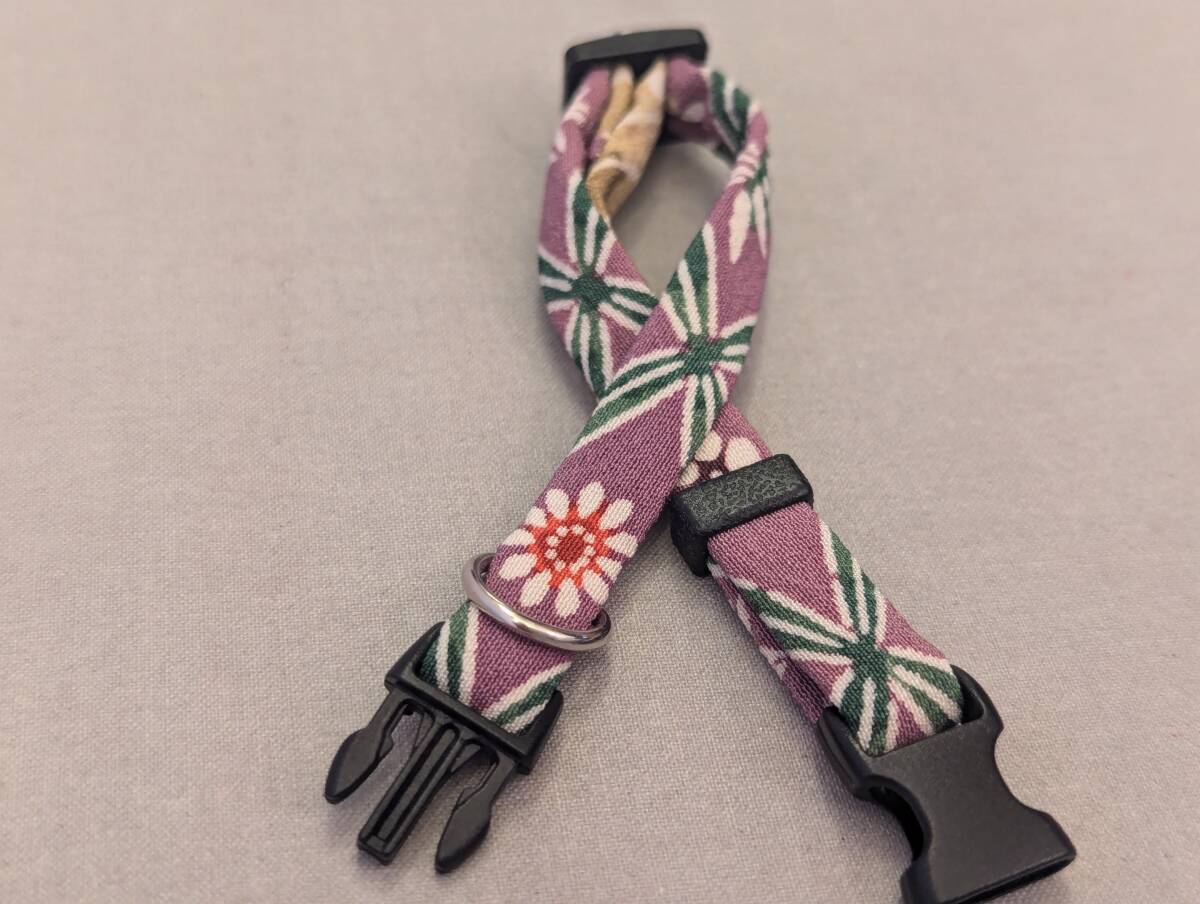 ★手作り京都作家物 猫 首輪 和柄★正絹古代紫地七宝小紋柄★ハンドメイド (セーフティタイプ) 即決700円拍卖