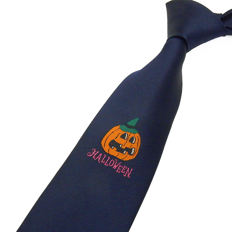 日本製ネクタイ ハロウィン 濃紺/胸ポイント 甲州織 洗濯機OK メール便OK EVT09-NV拍卖