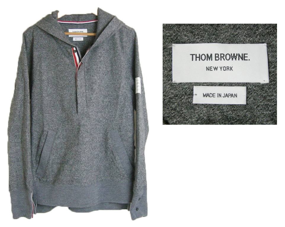 ■トムブラウン【THOM BROWNE】グレー ボタン付き プルオーバー パーカー 0■拍卖