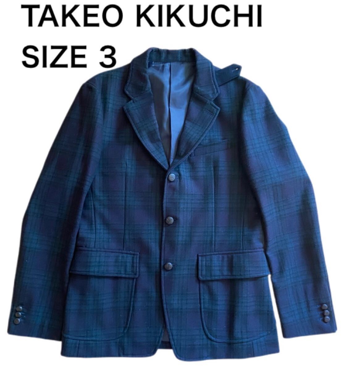 中古 TAKEO KIKUCHI タケオキクチ テーラードジャケット チェック グリーン カシミヤ混 サイズ3拍卖