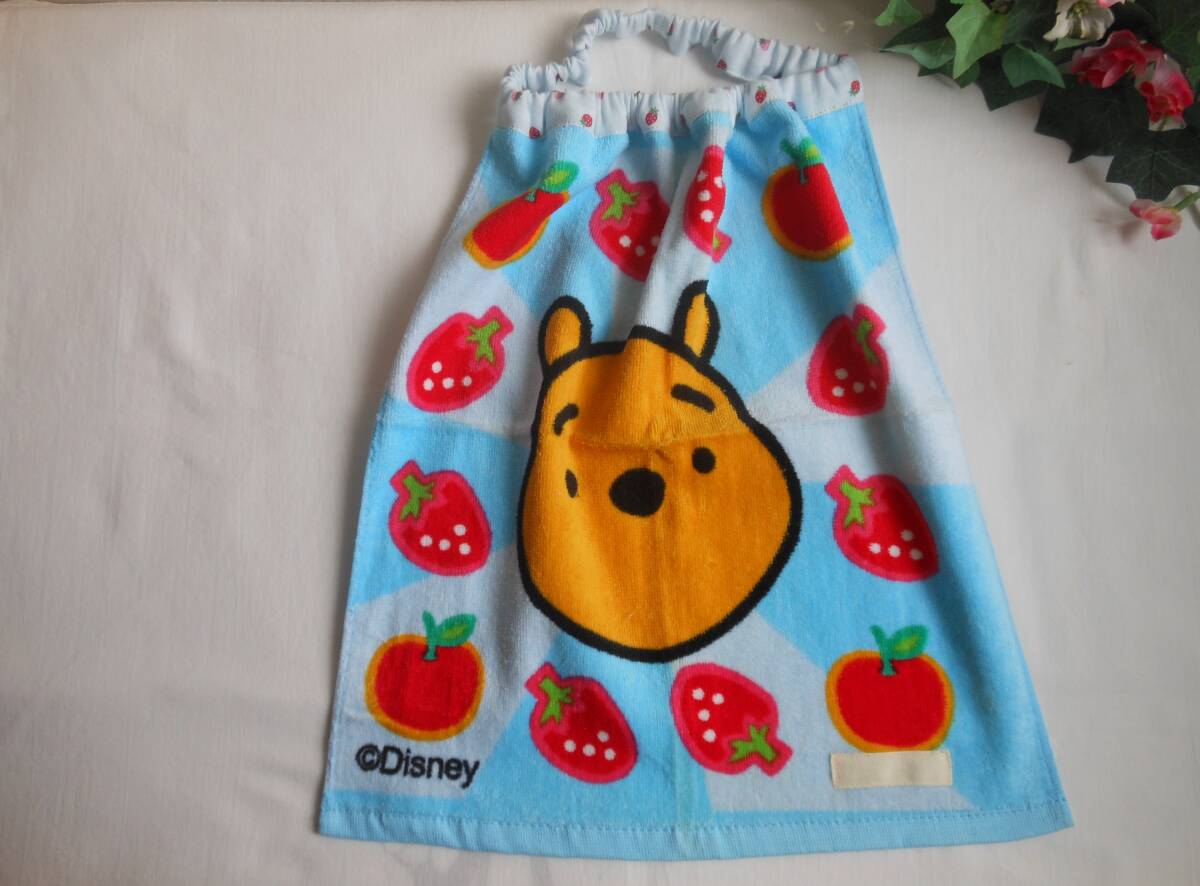 お食事タオルエプロン プーさん ブルー水色*ダブルガーゼ ネーム付き 入園 バザー プチギフト拍卖