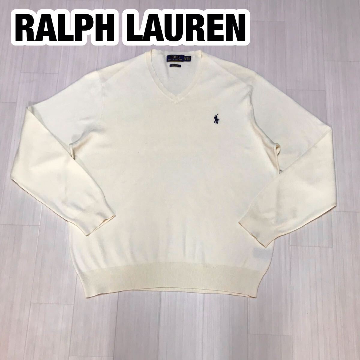 POLO RALPH LAUREN ポロ ラルフローレン 長袖ニット XL アイボリー 刺繍ポニー セーター拍卖