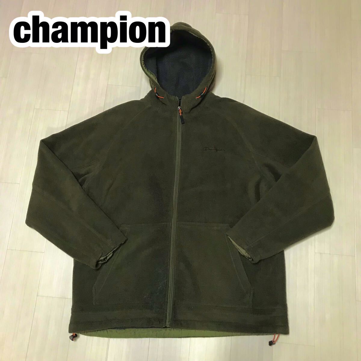 champion チャンピオン フリースジャケット モスグリーン ビッグシルエット 刺繍ロゴ 拍卖