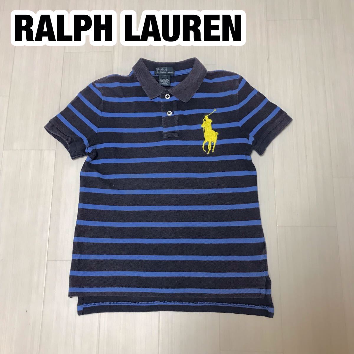 RALPH LAUREN ラルフローレン 半袖ポロシャツ キッズサイズ 7 ブルー ブラック ビッグポニー拍卖
