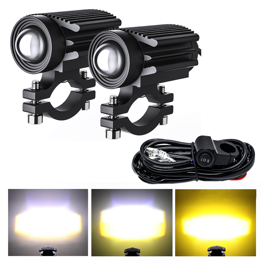 汎用 2個セット バイク用 補助照明 ヘッドライト LEDプロジェクター コントロールハーネス(スイッチ付き レンズ 2色切替え ユニバーサル拍卖