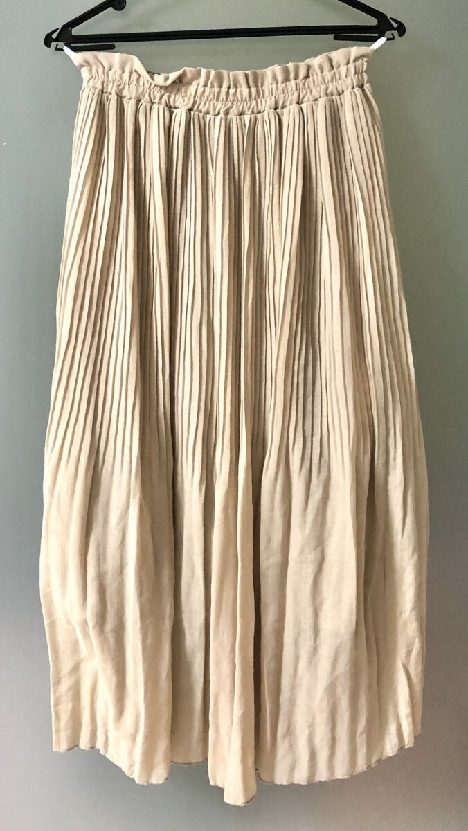 ウエストゴム フレアスカート Lサイズ ベージュ ミルクティー色 プリーツスカート 裏地付き 秋物 シフォンスカート ロングスカート 匿名拍卖
