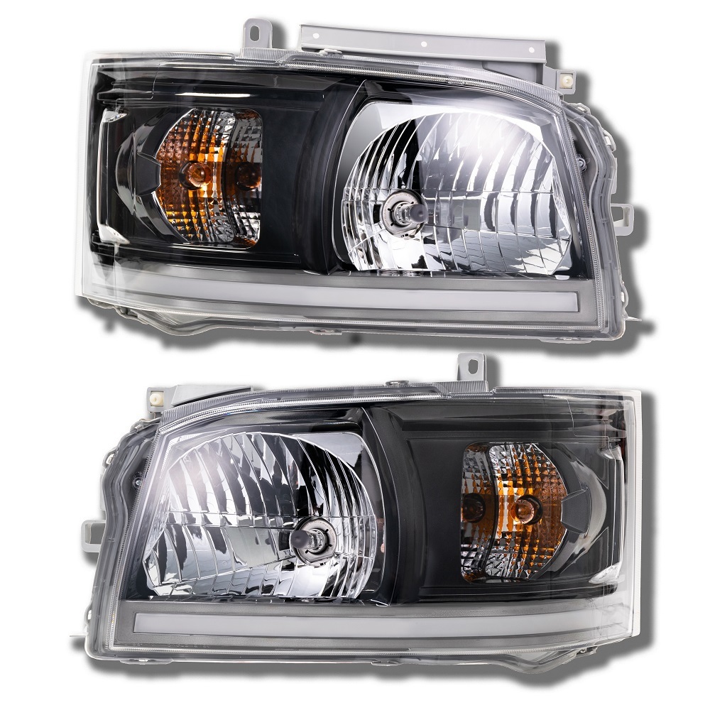 ハイエース 200系 ヘッドライト ブラッククローム LEDバー シーケンシャルウインカー 純正レベライザー対応 1型 2型 標準ワイド エースミス拍卖