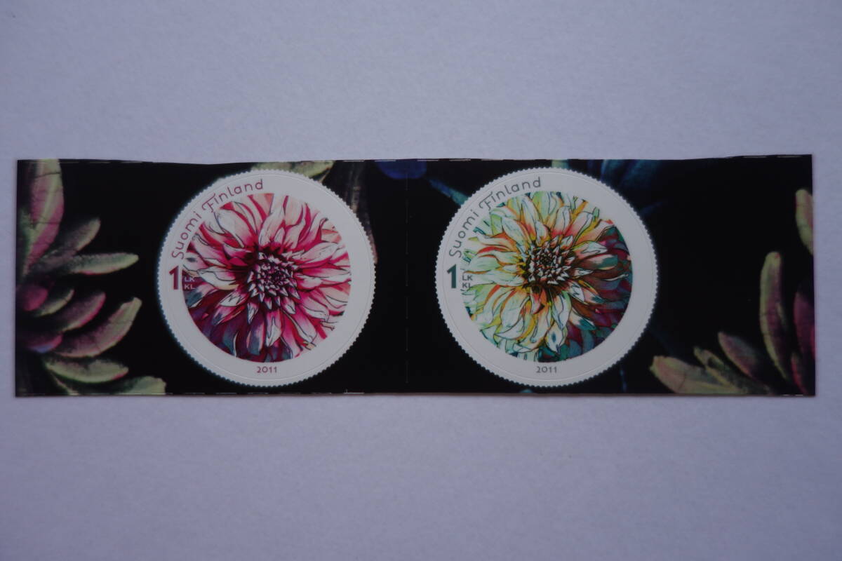 外国切手: フィンランド切手 「花・ダリア」2種連刷 未使用拍卖