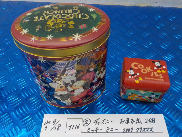 TIN●〇(2)ディズニー お菓子缶 2個 ミッキー ミニー 2007 クリスマス 6-9/18(か)拍卖