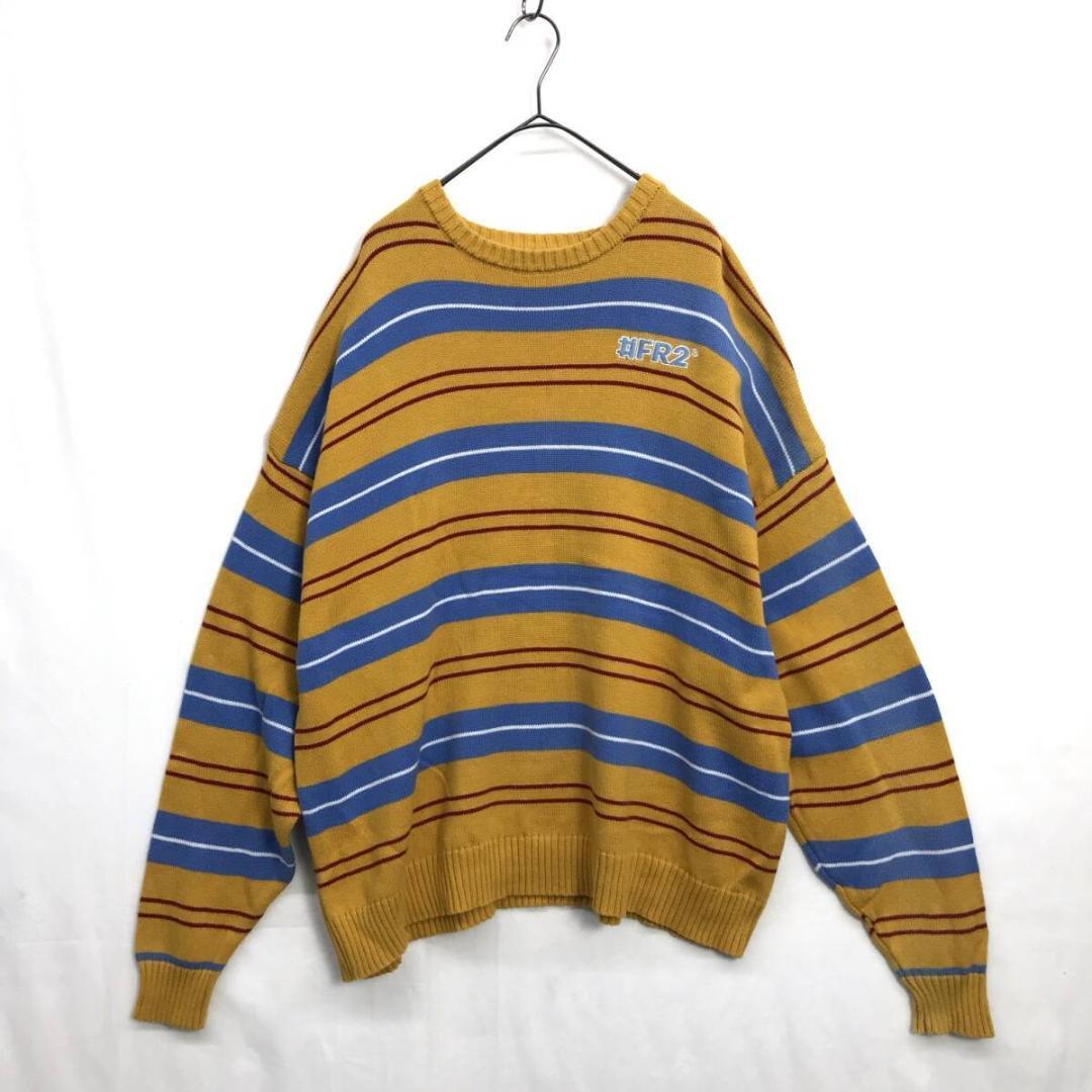 KZ7813★FR2 : クルーネック オーバーサイズニット★M★黄色系ボーダー柄 コットンニット拍卖